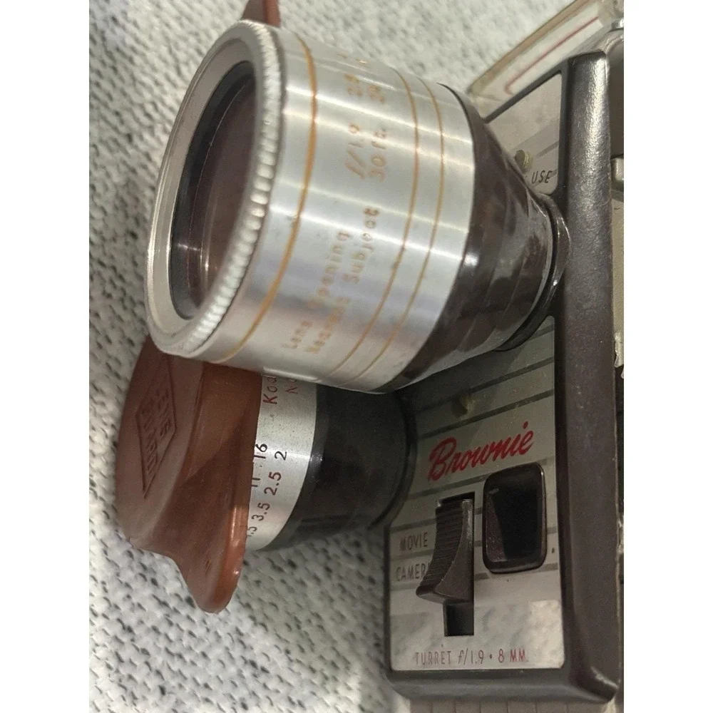 Kodak Movie‎ Camera Brownie Turret f/1.9 8mm Silver Brown Vintage 1950s Prop